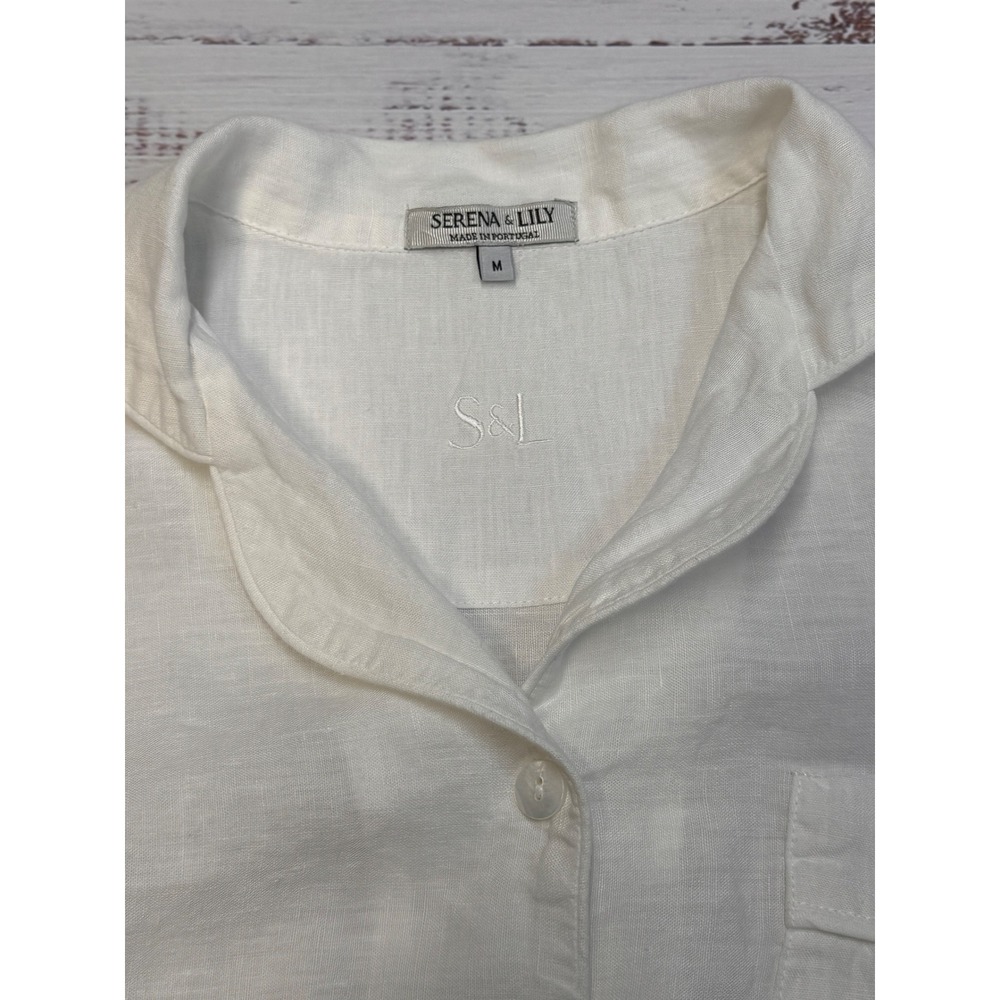 Serena Lily White Linen Pajama Shirt Top Button Front Long Sleeve Size Medium - Picture 3 of 4